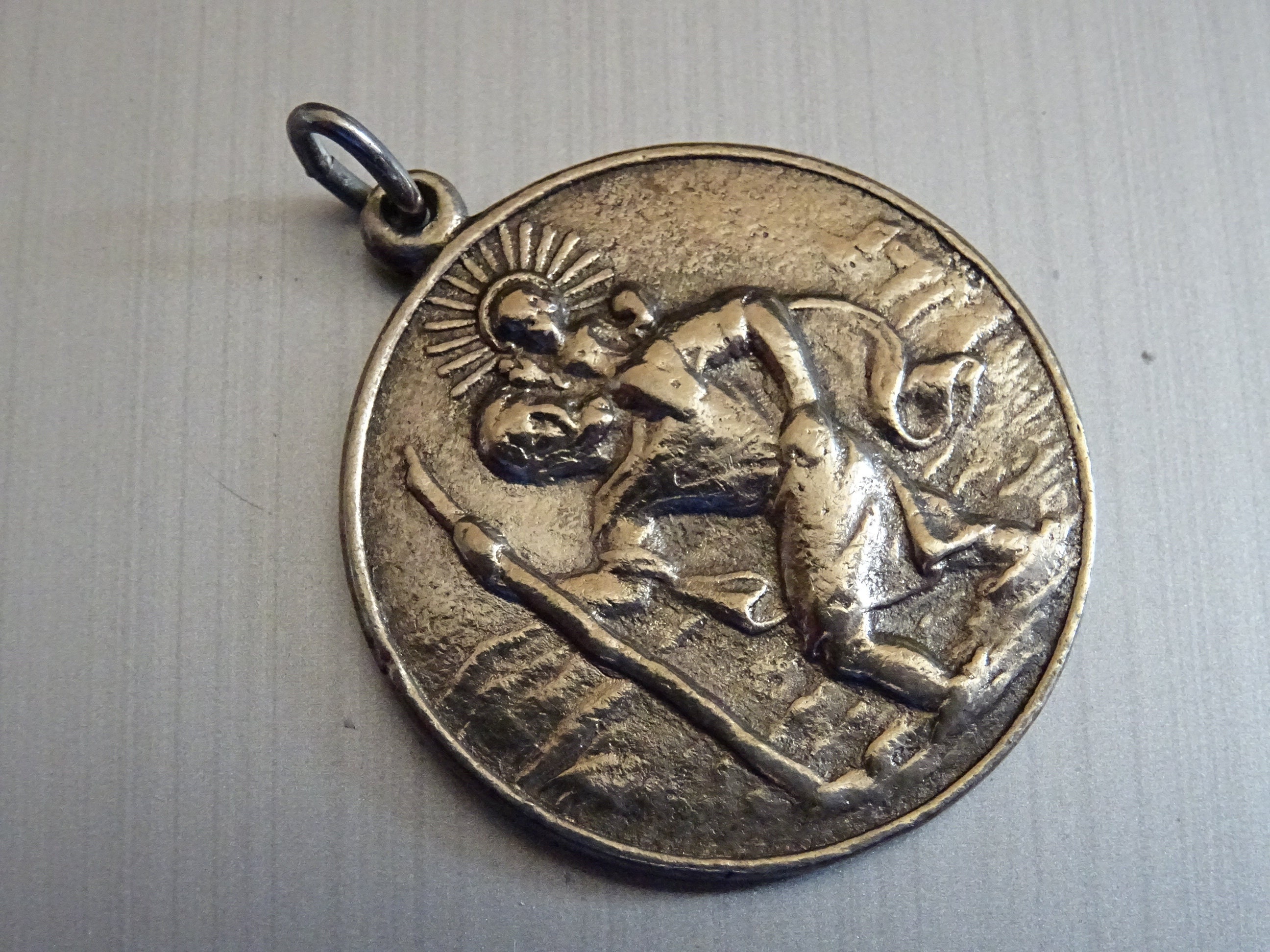 st Christopher German Gute Fahrt/Bonne Balade. Fer à Cheval 4 Feuilles Trèfle. Pendentif Vintage Méd