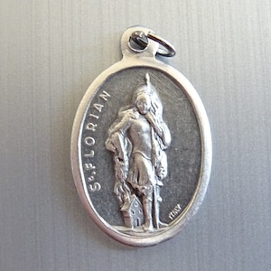 St. Florian. Patron Saint of Firefighters. Silver medal medallion pendent Holy Charm B 353