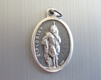 St. Florian. Patron Saint of Firefighters. Silver medal medallion pendent Holy Charm B 353