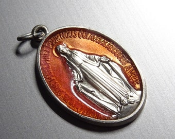 Our Lady of the Miraculous Symbol of Devotion and Love. Decorated with resin Medallion Pendent Medal Holy Charm T 943