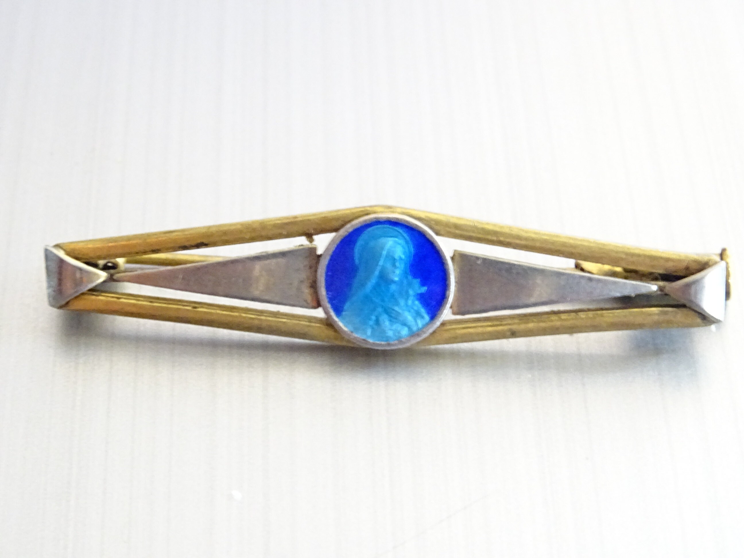 Sainte Thérèse Émail. Argent, Couleur Or. Broche Français Religieuse Antique B 677