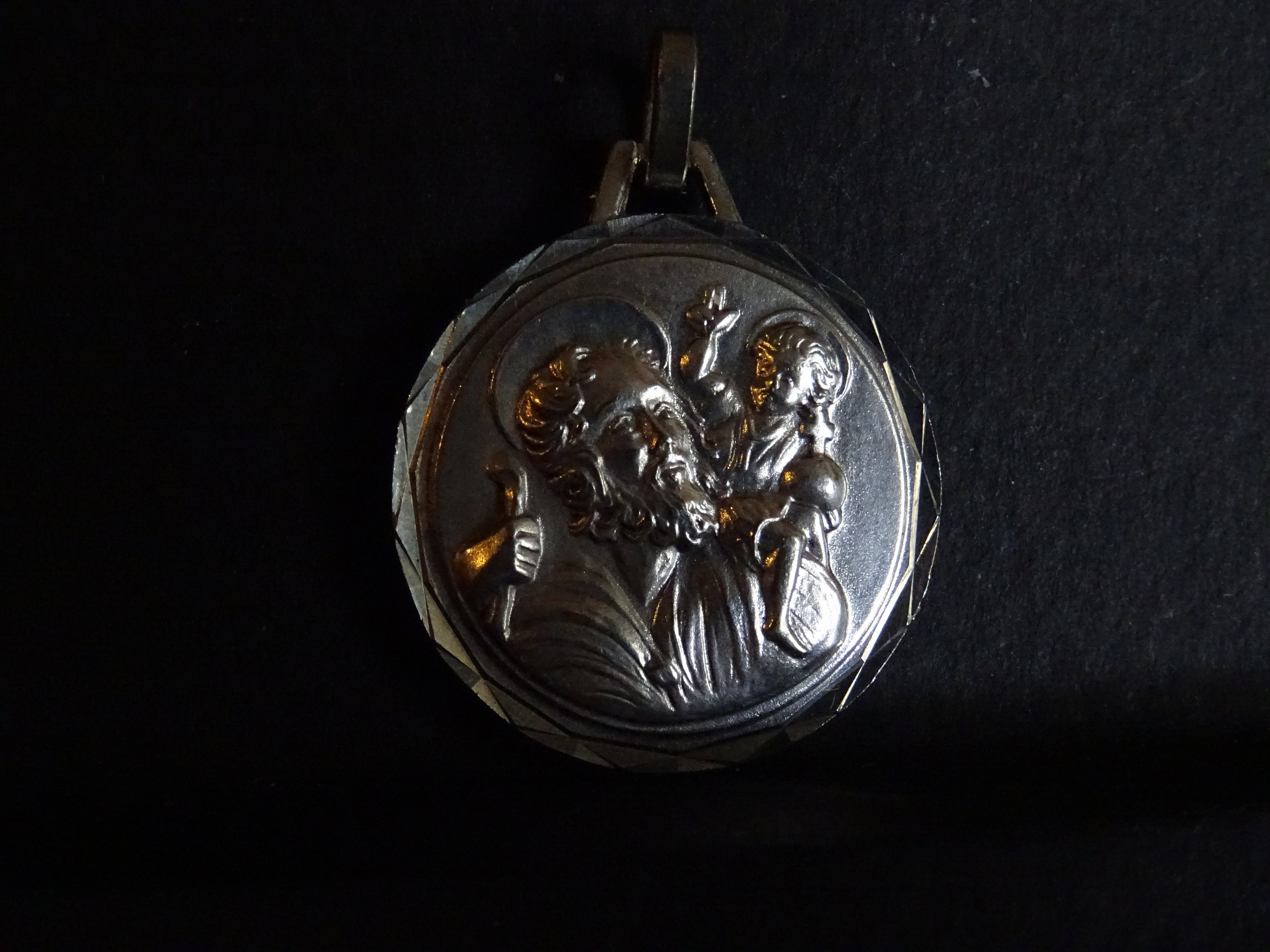 Vintage St Christopher Medaille Médaille d'argent Pendent Medallion Medaille Hold Charm