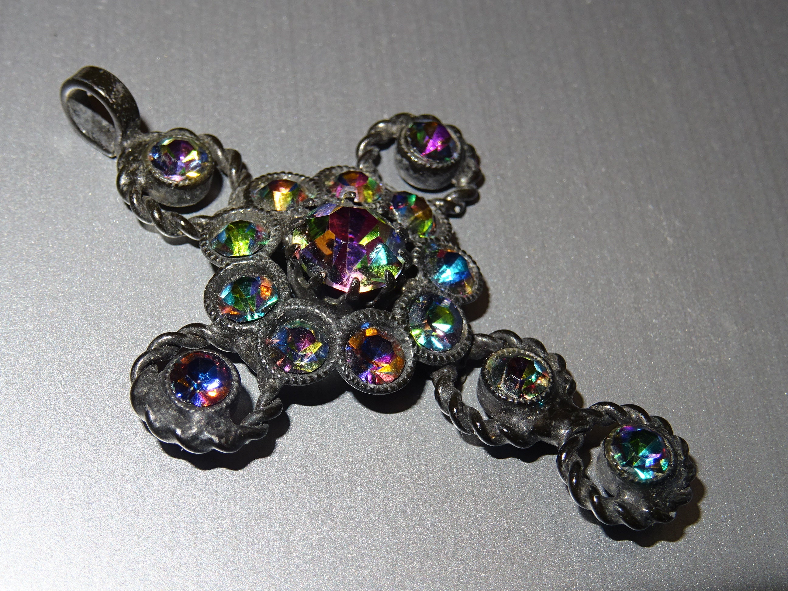 Croix Étincelante Vintage Médaille Médaillon Pendent Holy Charm D 292