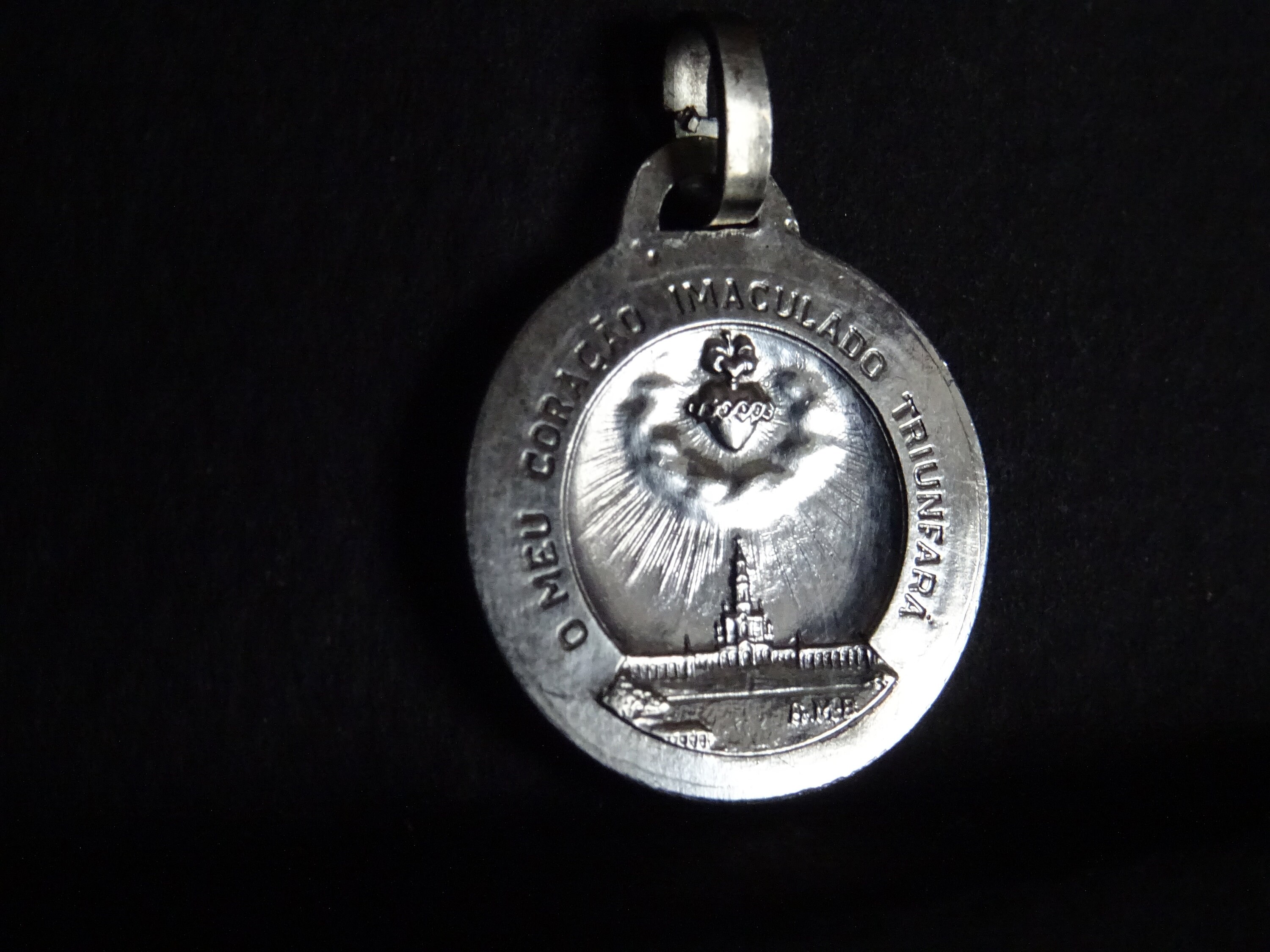 De Fatima Immaculée Antique Religious Français Silver Pendentif. Médaillon Medaille Holy Charm