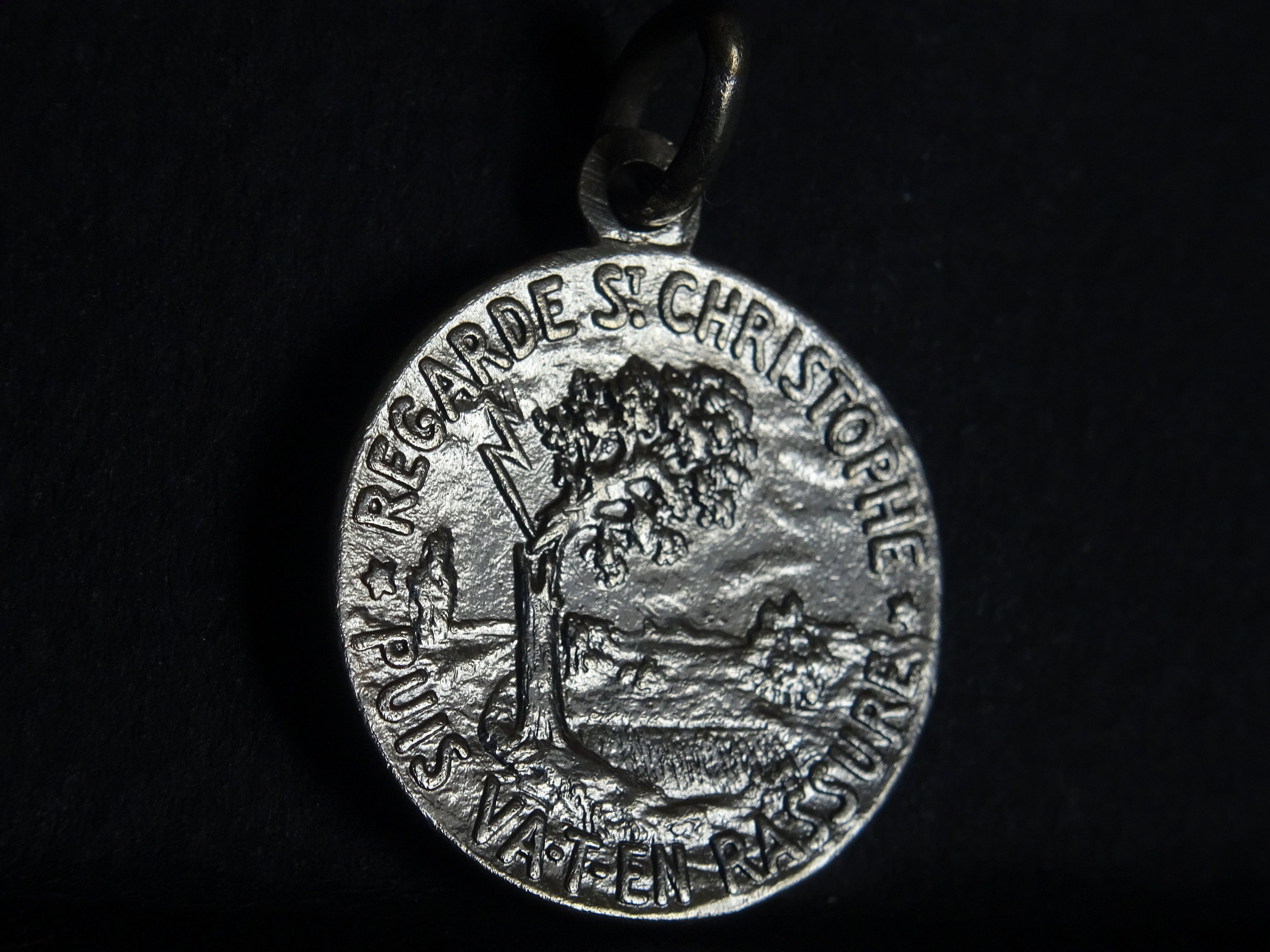 Argent St Christopher Holy Charm Medal Medaille Religieux Vintage Catholique
