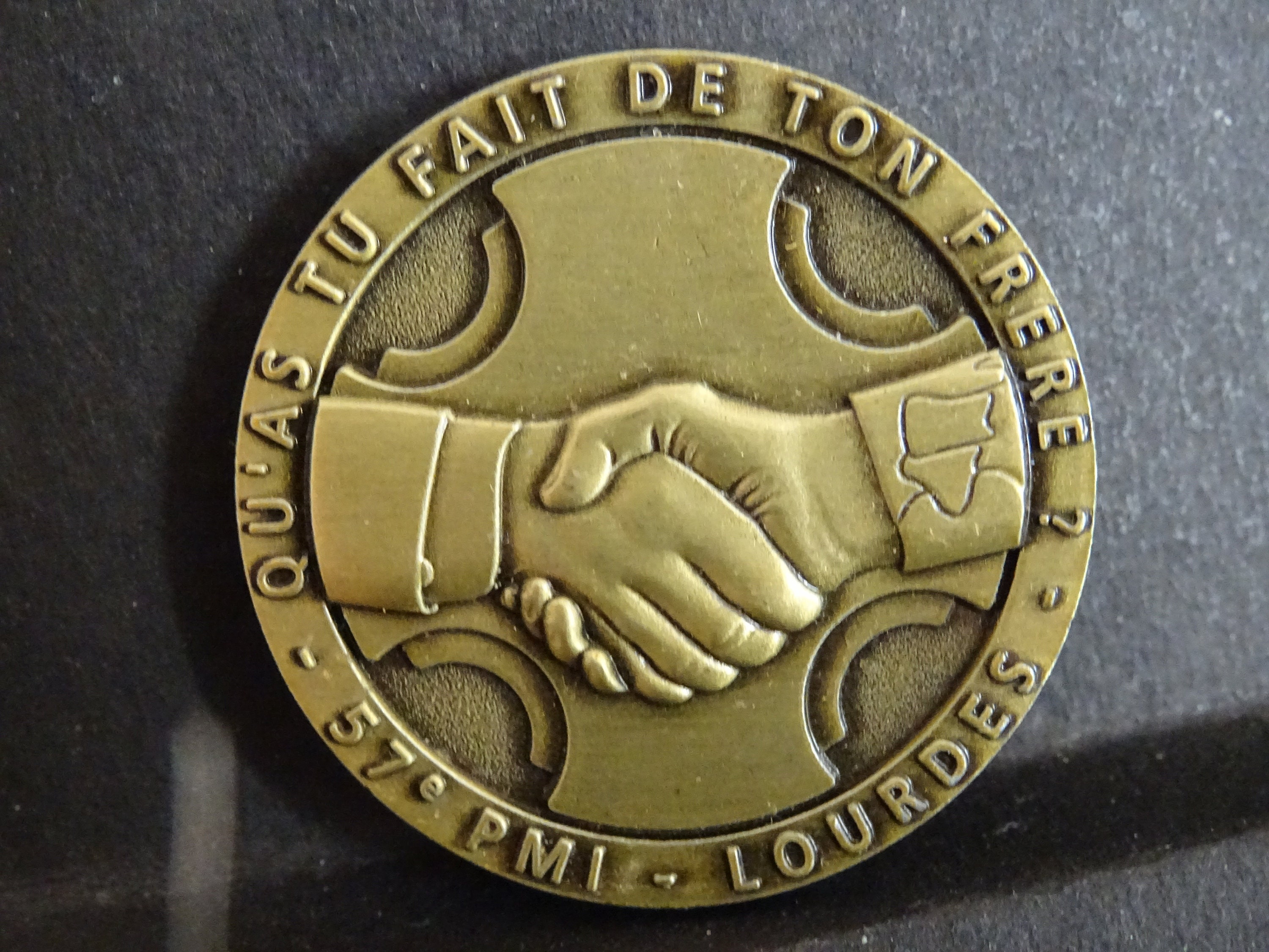 Qu'as Tu Fate de Ton Frere Qu'avez-Vous Fait Votre Frère Lourdes Pichard-Balme Medal Religious Pin,