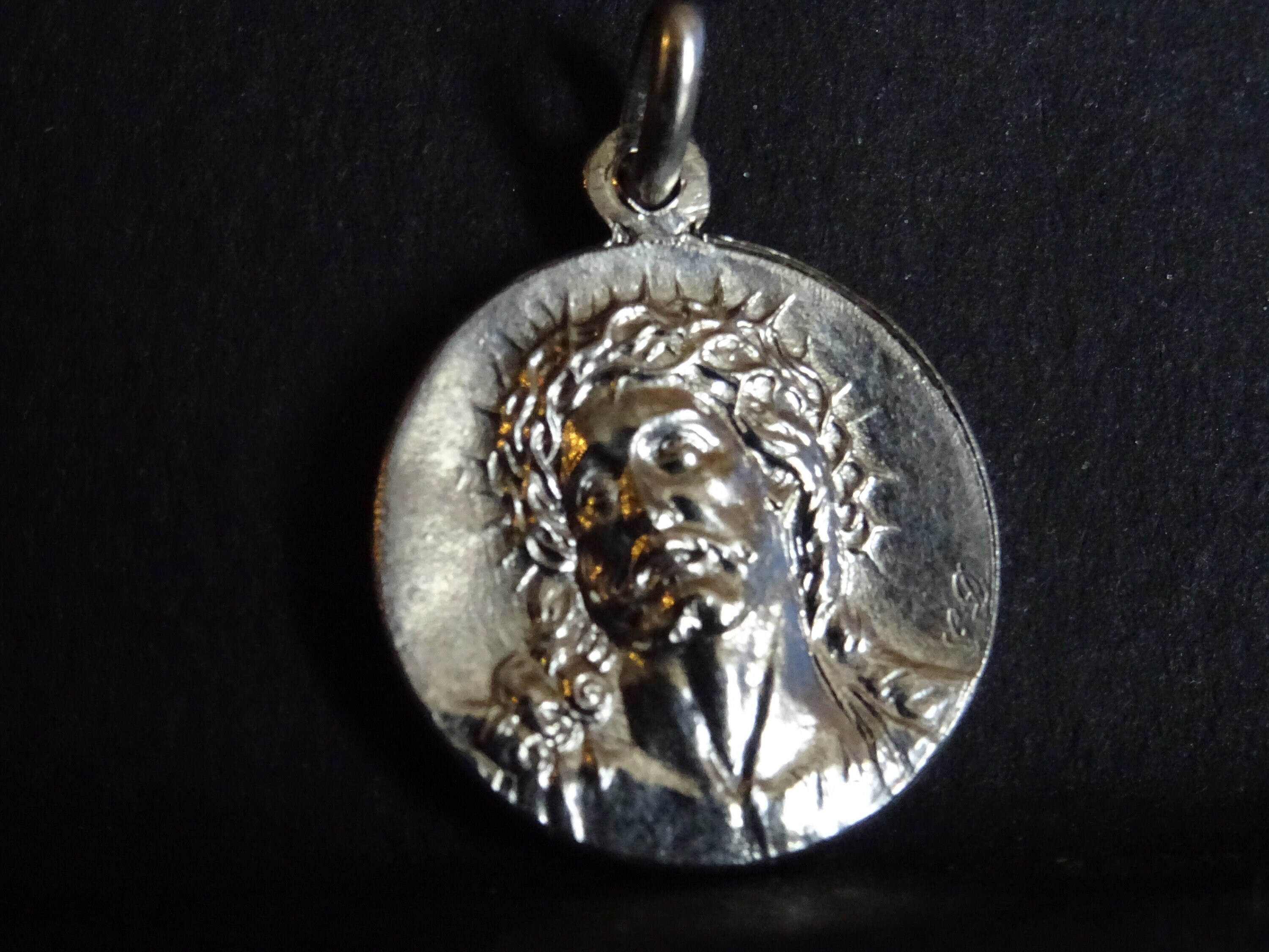Passion de Jésus-Christ Couronne d'épines, Laghet Medaille Médaille d'argent Vintage