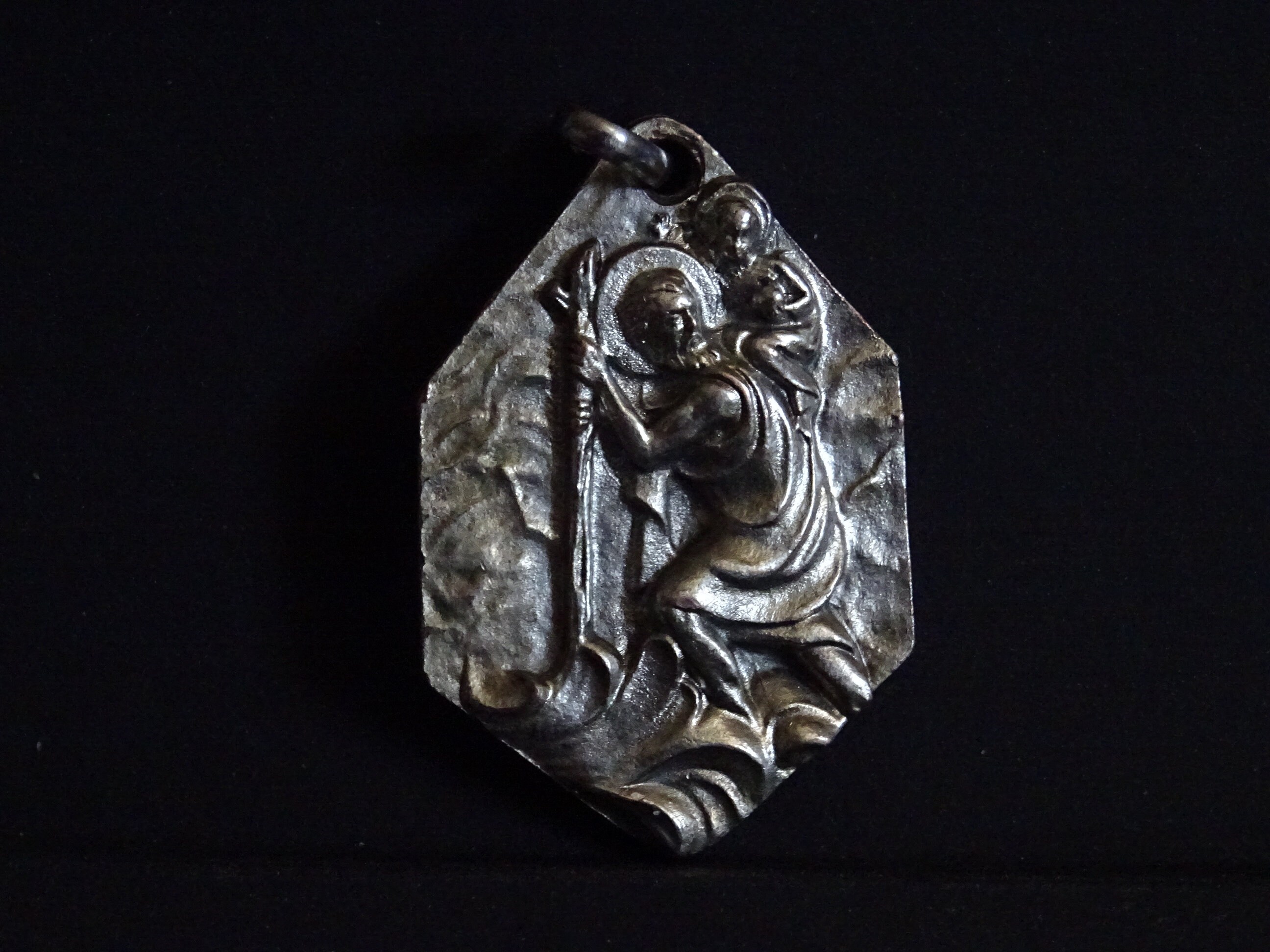Saint Christophe Lourdes Grande Religieuse Antique Médaille Catholique Pendentif Médaille Saint Char