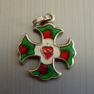 Blood donation french heart enamel Cross .medal French Vintage Religious Pendant medallion Holy Charm B 867