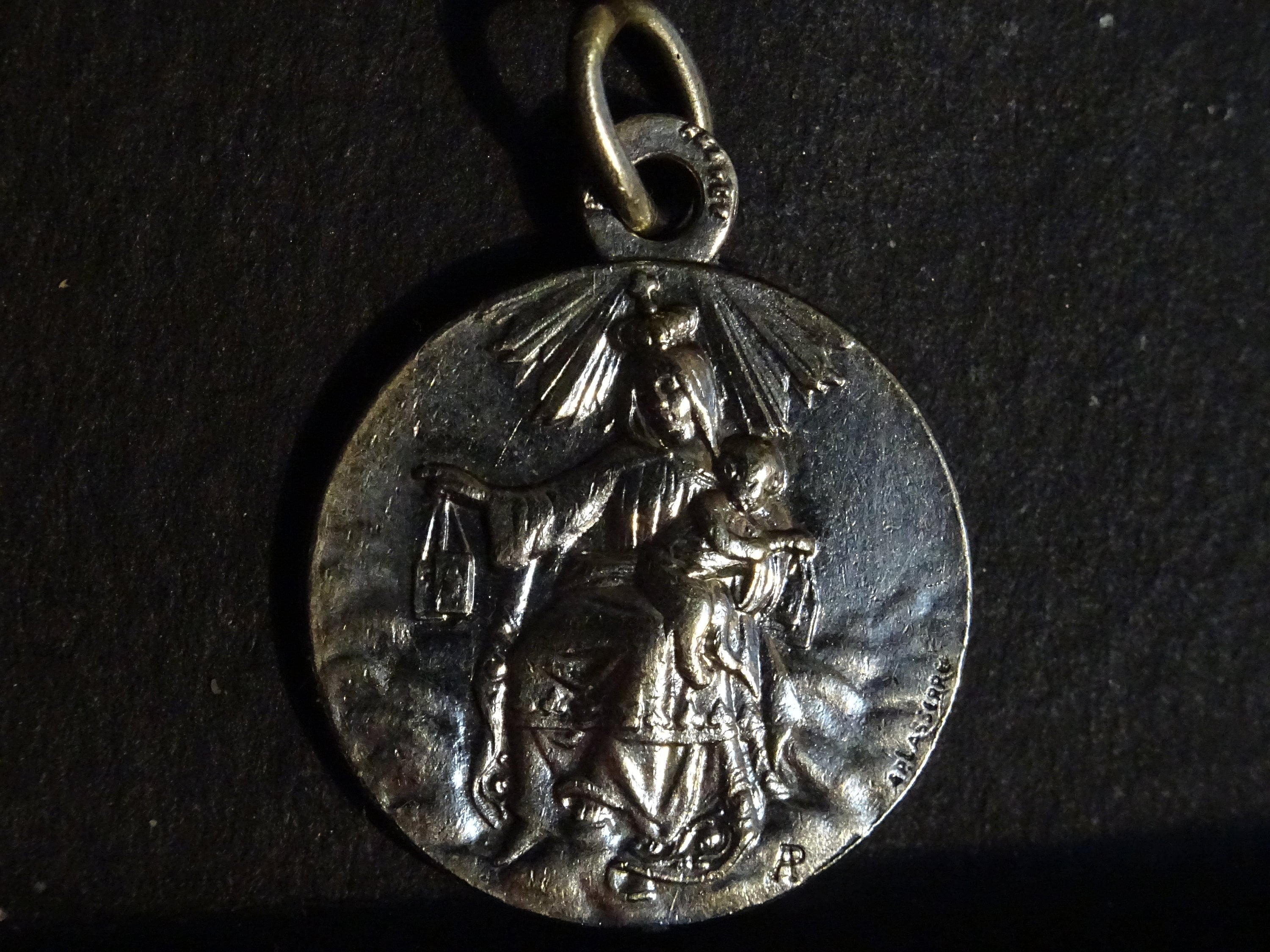 Christ Coeur Plus Vierge et Enfant Notre-Dame Signé Lasserre Penin Pen. Médaillon Pendent Medaille H