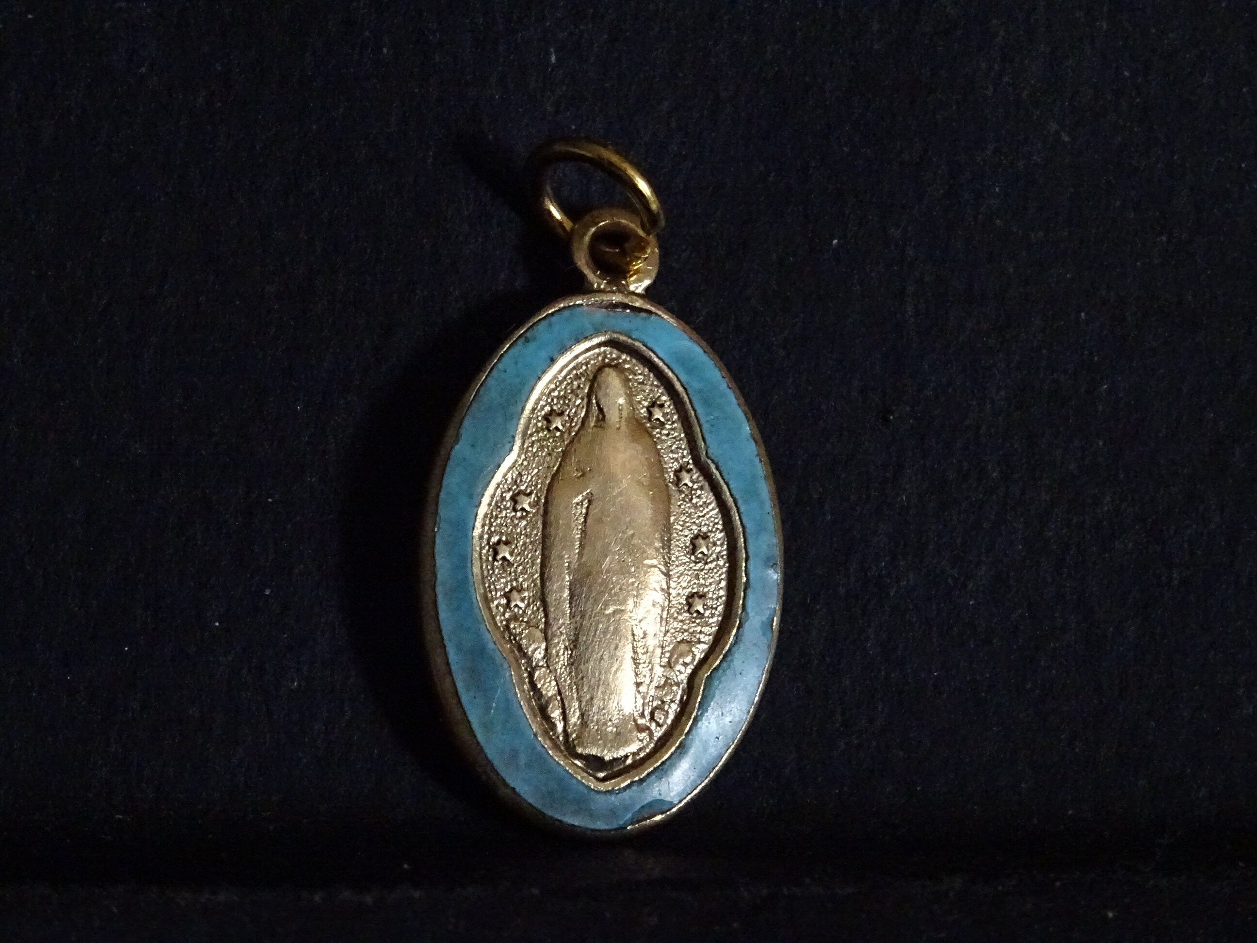 Notre-Dame de Lourdes Émail Bleu Millésime Français Médaille Du Saint Charme Médaillon Pendentif Med