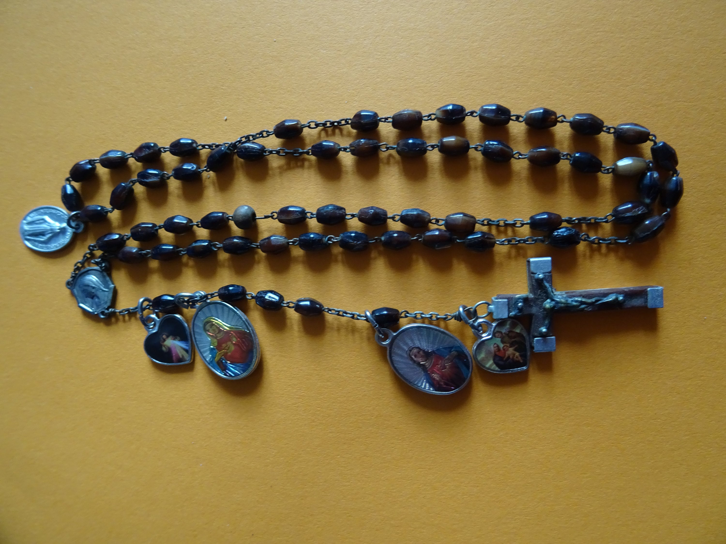 Vintage Chaplet Rosaire Marie Jésus Sainte Famille Médaille Supplémentaire Medaille Perles