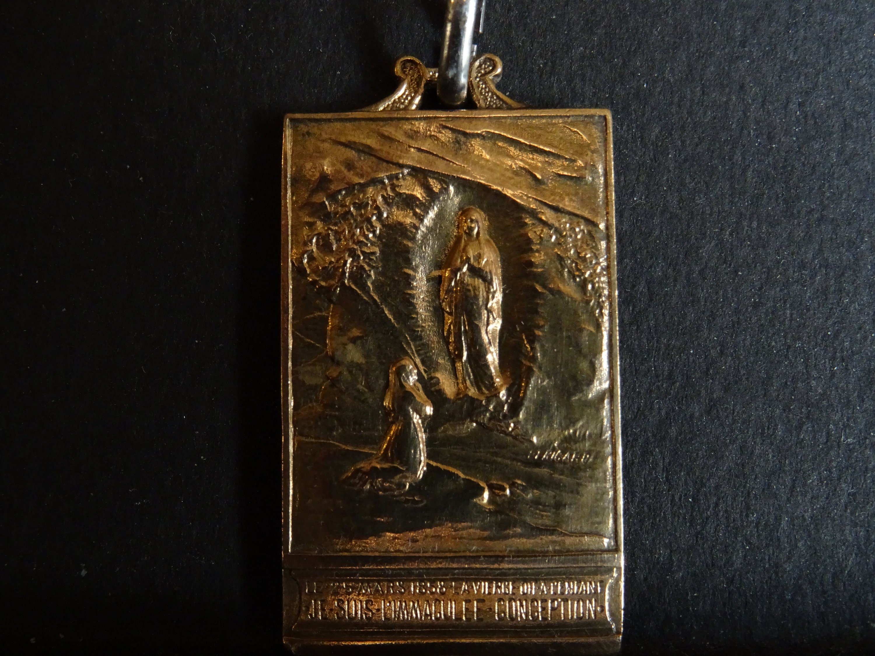 Immaculée Conception Lourdes Médaille en Laiton Antique Medaille Religious Holy Charm