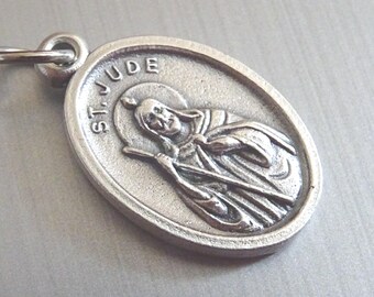 St. Jude patron saint of desperate causes. choosing faith when all seems lost, Silver medal medallion pendent Holy Charm T 182