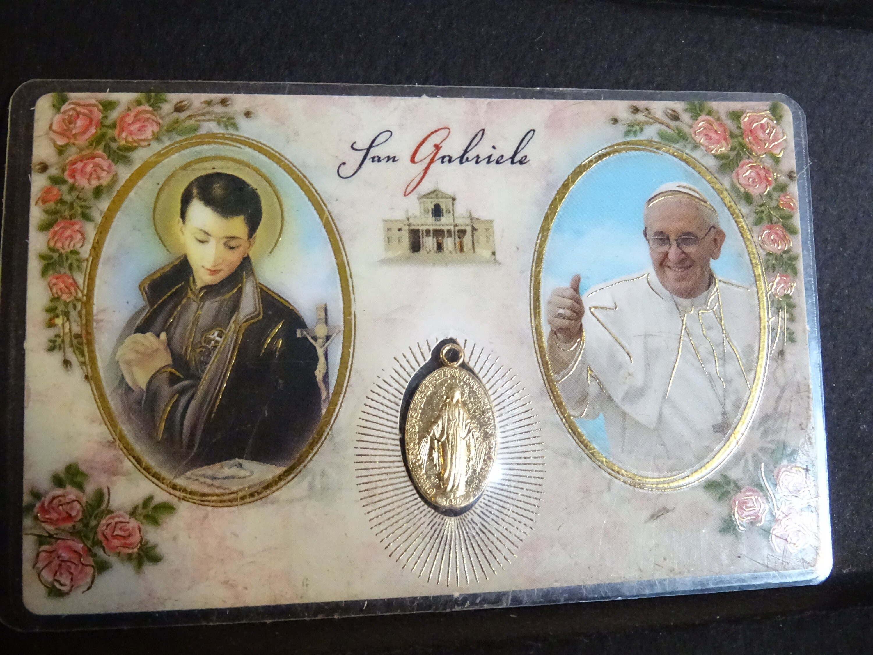 Saint Gabriele avec Médaillon de Carte Prière Medaille Vintage Religieux Holy Charm