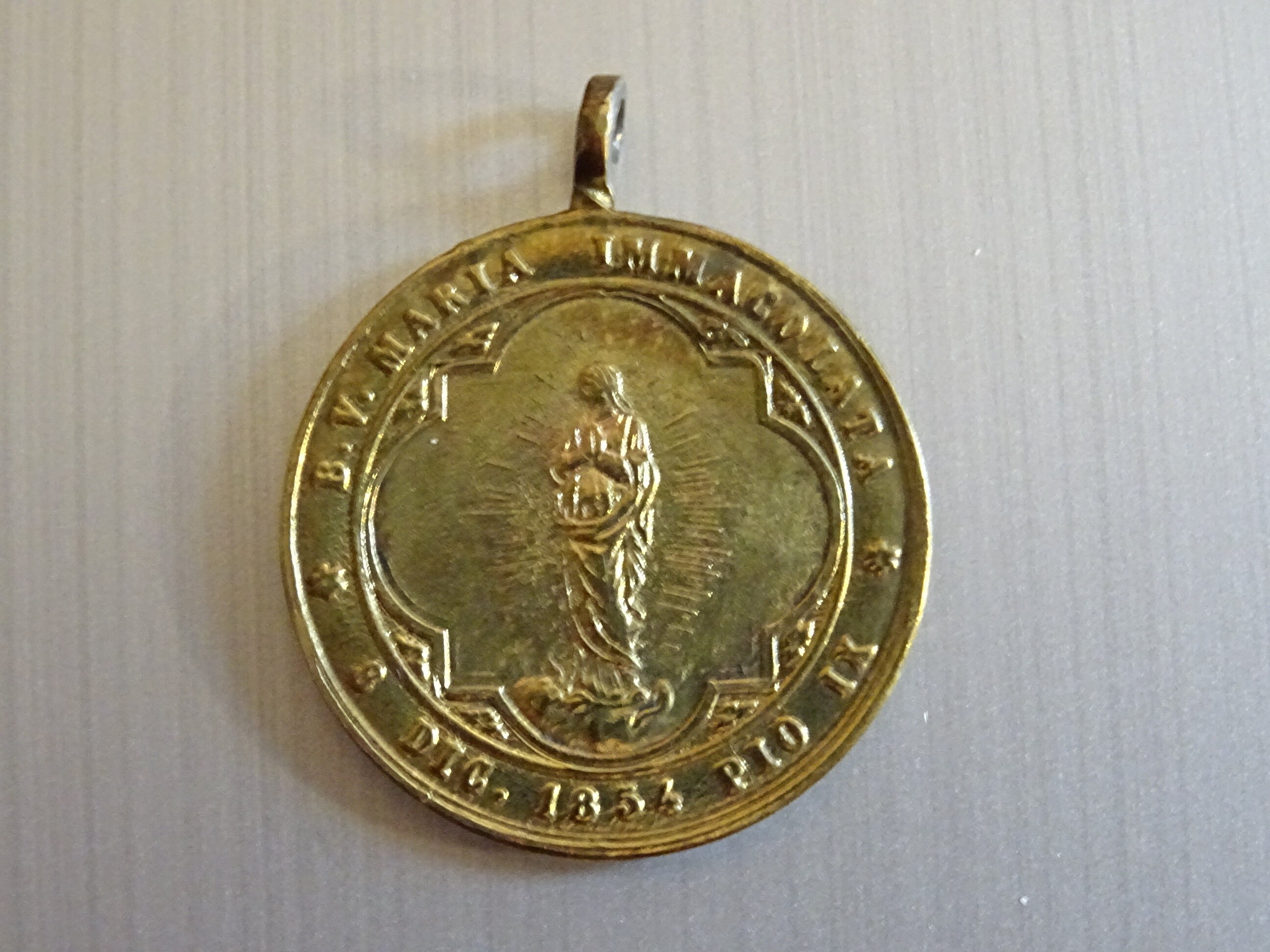 Pio X Pontefice Massimo Roma. B.V. Maria Immacolata 1854 Antique Catholic Religious. Holy Charm Pendant medallion Medaille D 94