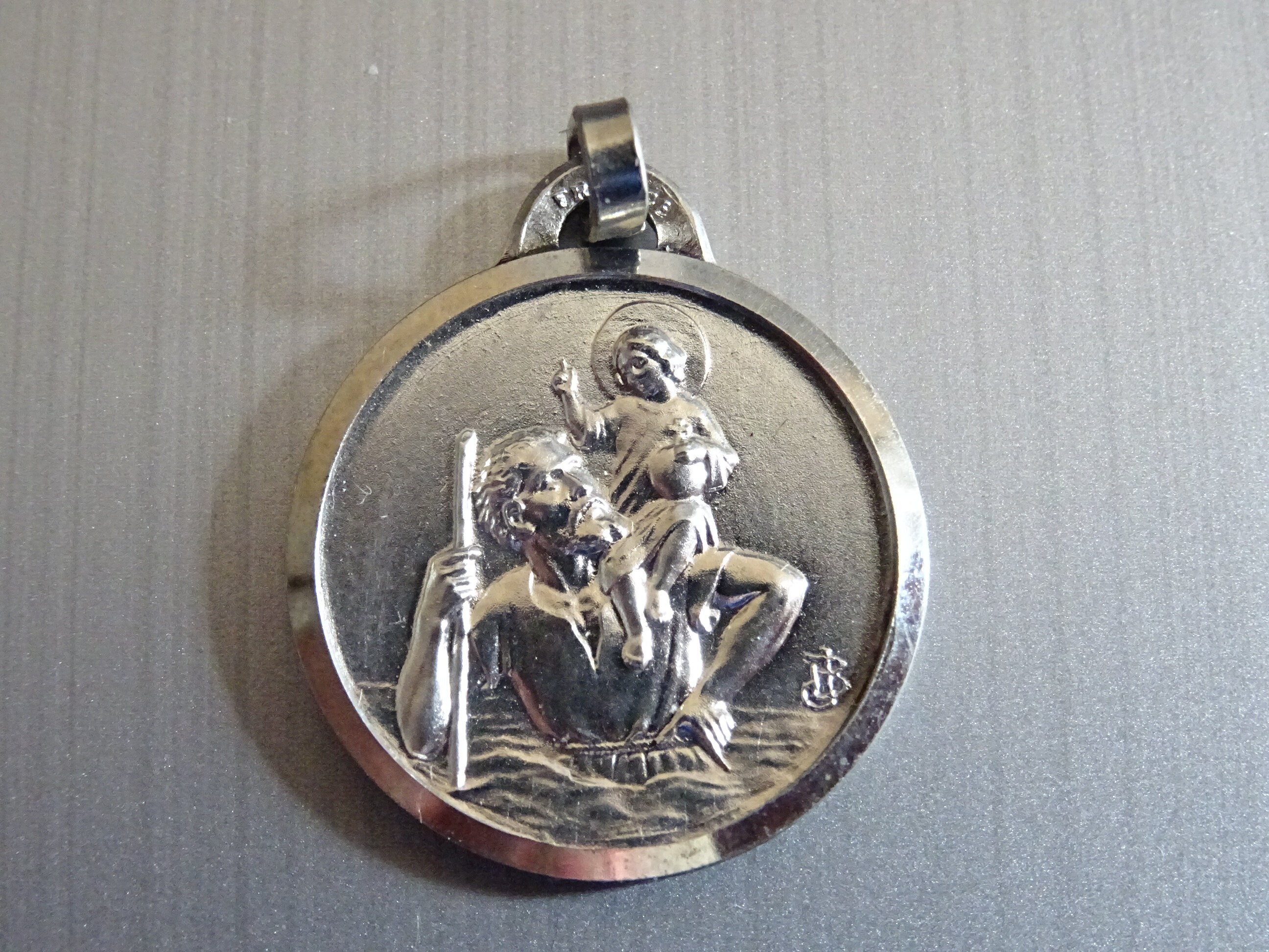 Saint Christophe Signé Jb. Médaille Médaillon Pendente Saint Charme B 206