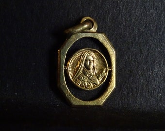 Saint Therese Cut Out French Gold Colour Medallion Medal Holy Charm