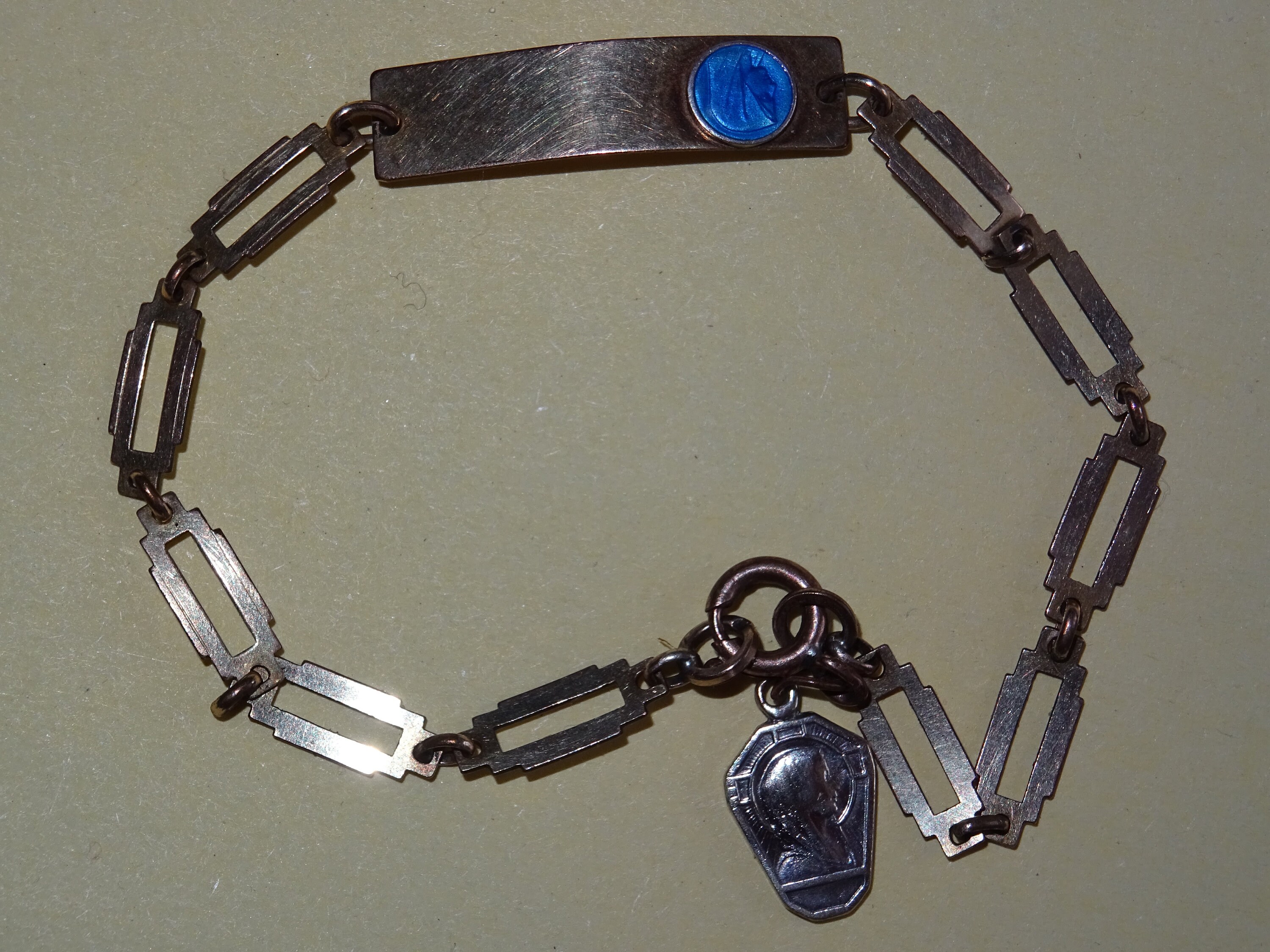Bracelet Français Médaillon Émail Vierge Marie