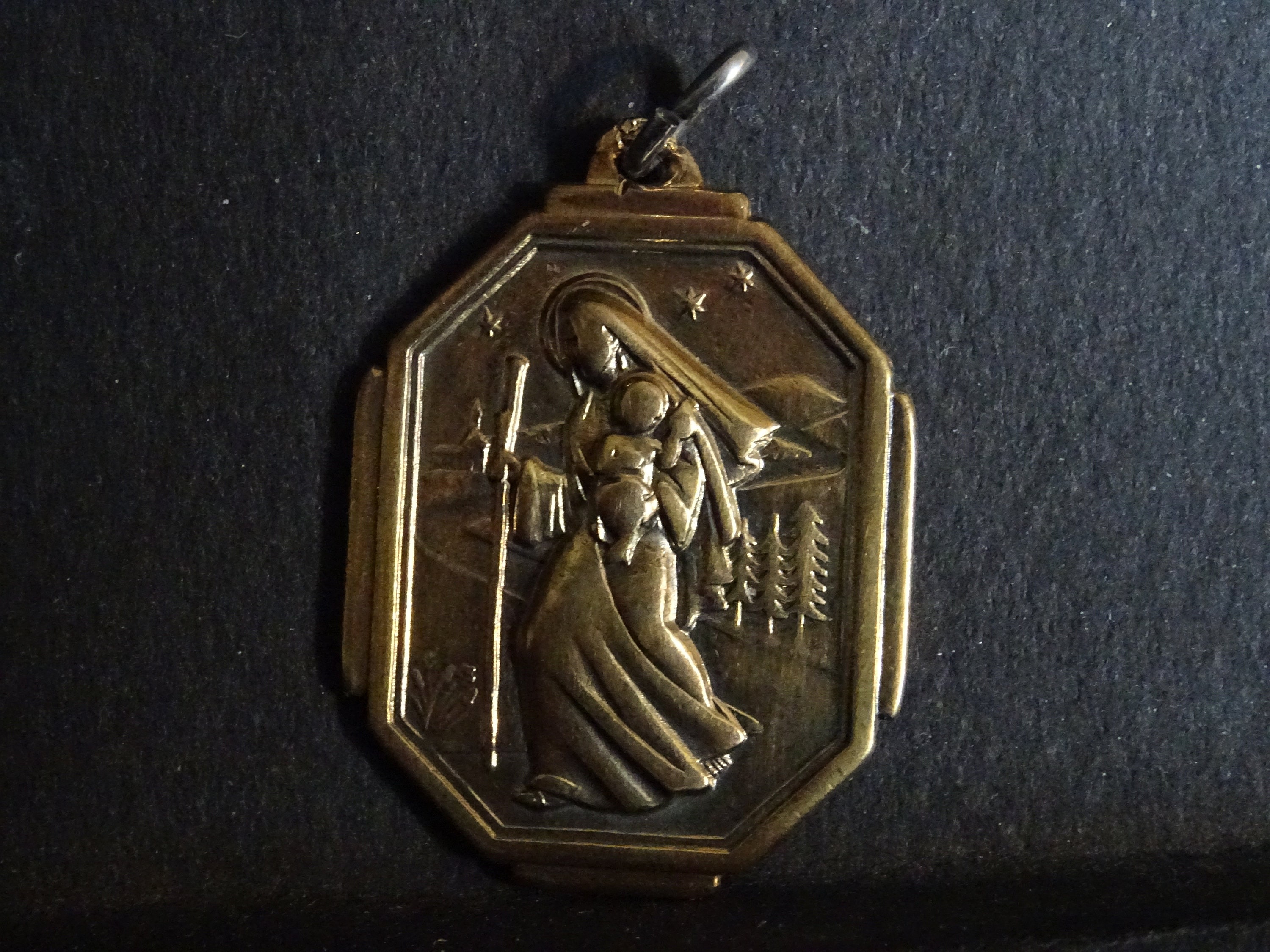 Notre-Dame de La Route. Médaille d'or Pendent Medal Medaille Religious Vintage Holy Charm