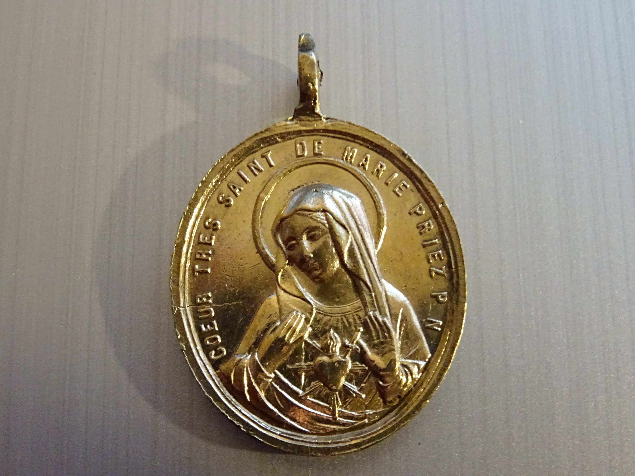 Jésus et Marie Sacré-Cœur Dévotion Aux Cœurs. Pendentif Français Religieux Antique. Médaille Médaill