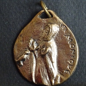 Sainte Monique Copper Alloy medal Religious antique  pendant holy charm medallion