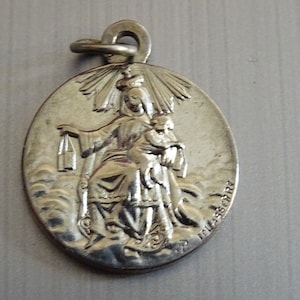 Vintage Lasserre French Religious Medal: Our Lady Carmel Scapular, Sacred Heart
