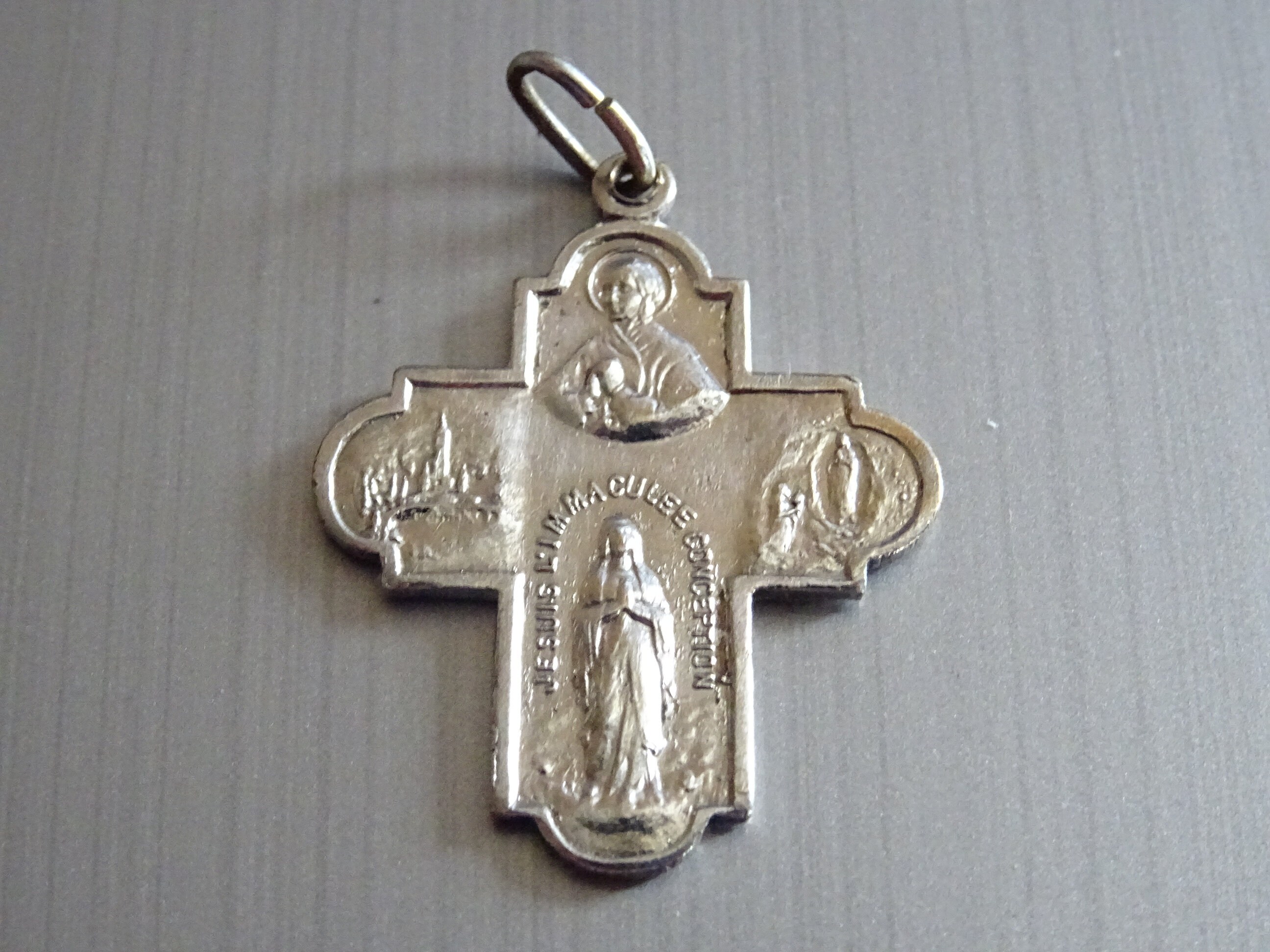 4 Croix de Chemin Centenaire Lourdes 1858 Médaille Vintage Pendentif Catholique Médaillon Saint Char