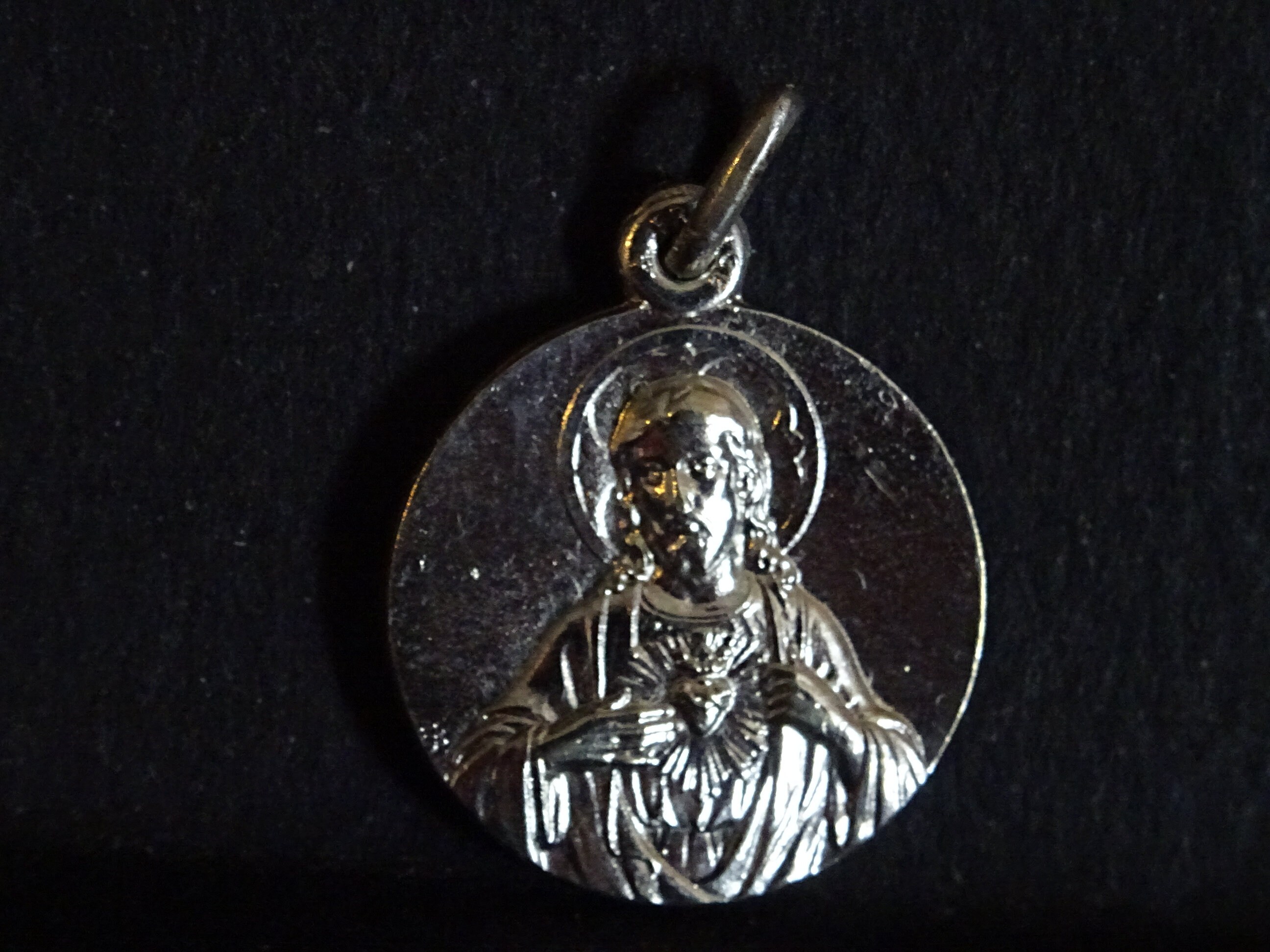 Médaille en acier du Sacré-Cœur de Marie et de Jésus