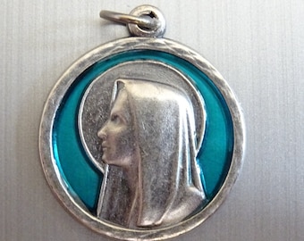 Virgin Mary Cut Out blue enamel, pendant, Lourdes, Italy catholic, religious Holy Gift P 126