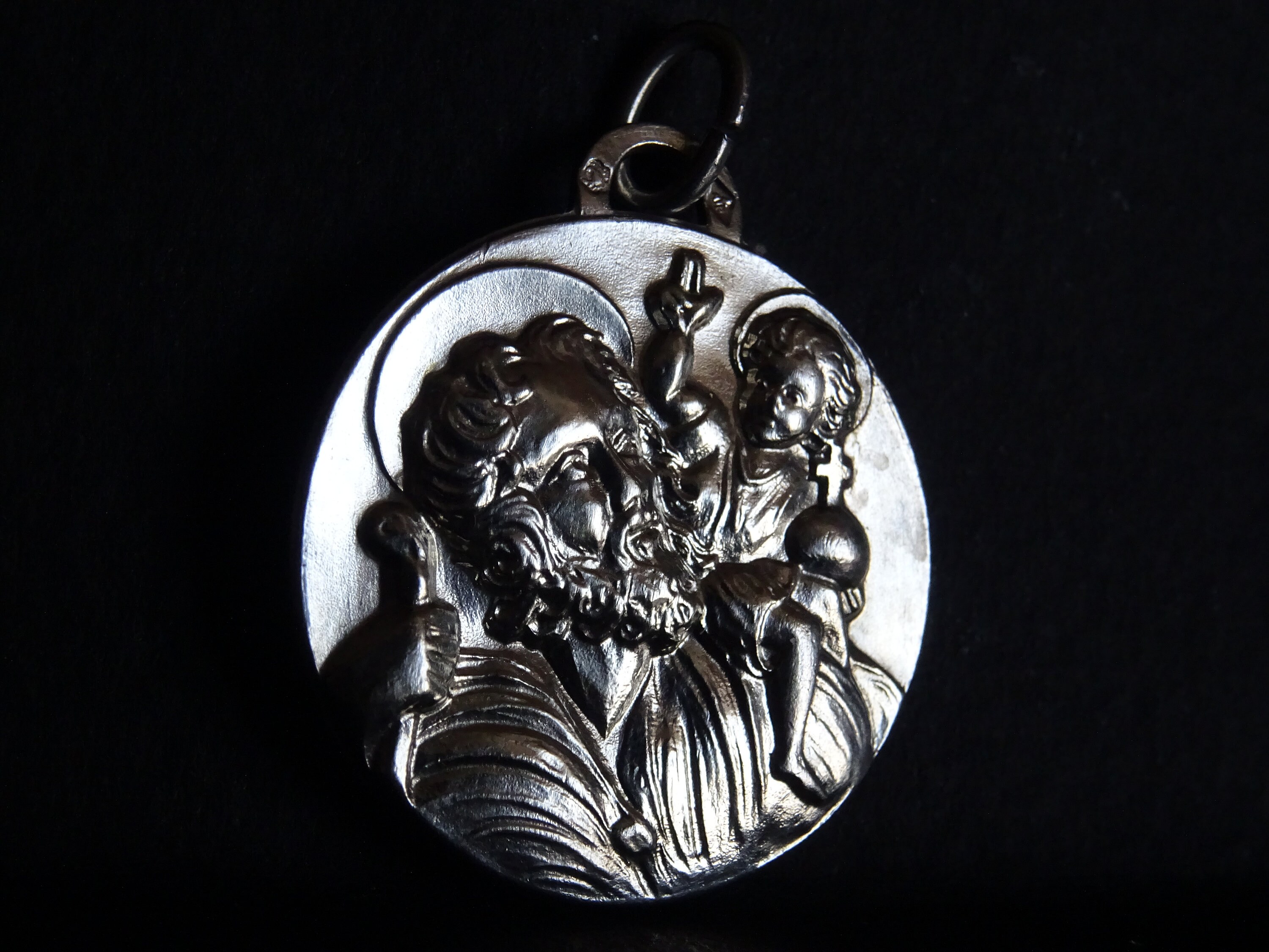 Argent St Christopher Élevé Medaille Médaille Vintage Pendentif Médaille Porte-Bonheur