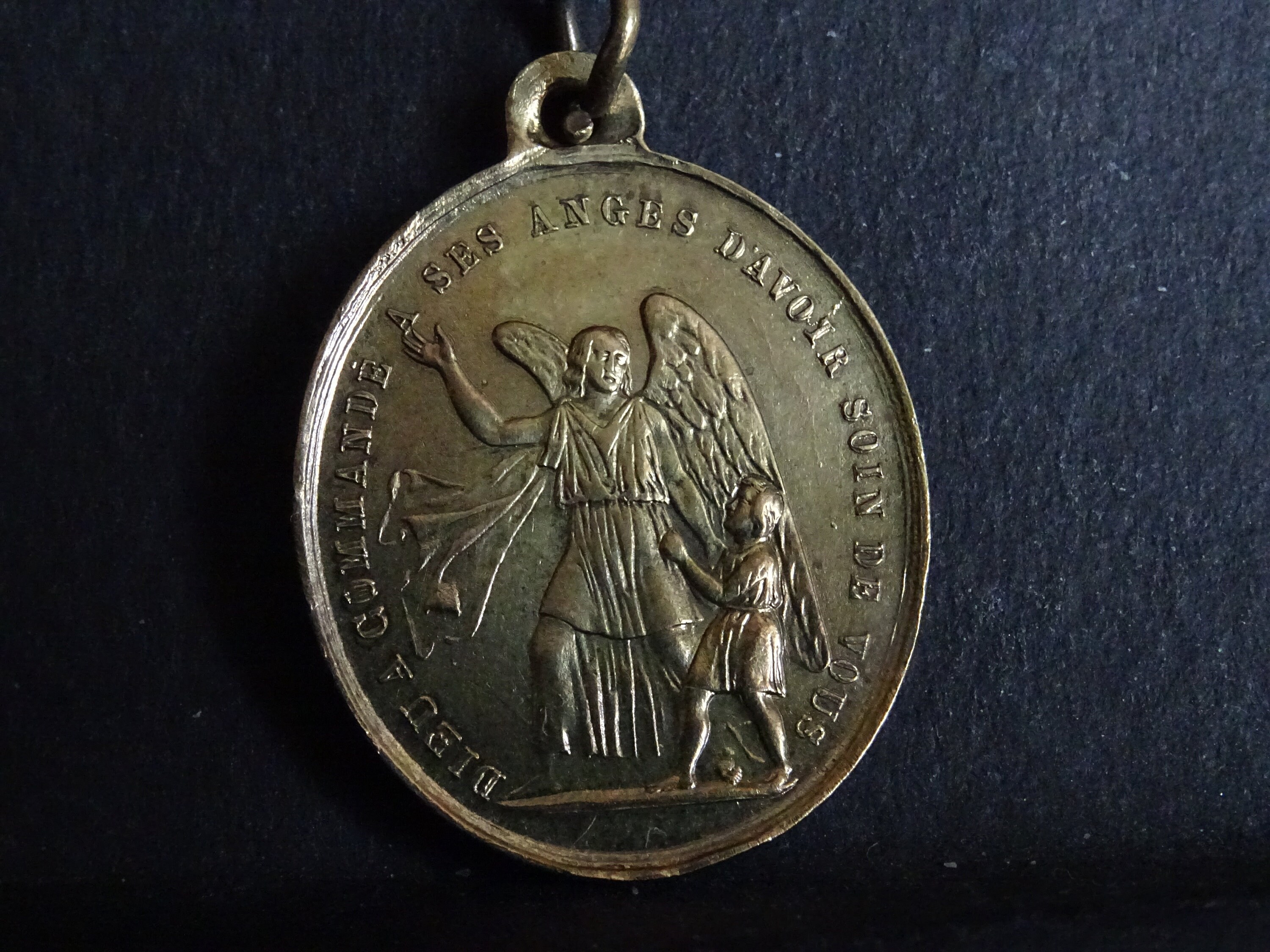 Gardien Angel St Anges Médaillon Holy Charm Religieux Français Vintage