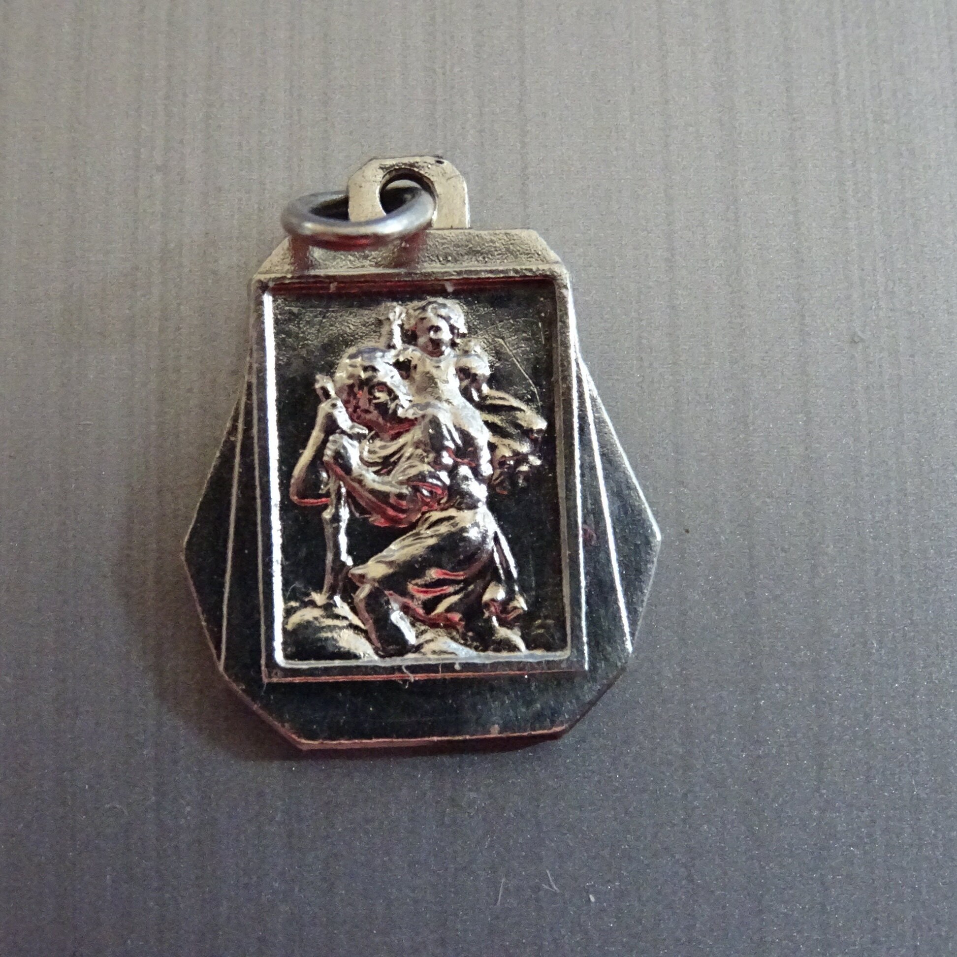 Saint Christophe Appelle Un Prêtre. Pendentif Français Religieux Antique. Médaille Médaillon Saint C