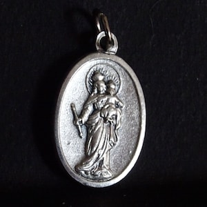 Our Lady Mary, Help of Christians / Latin: Sancta Maria Auxilium Christianorum. Italian. Silver medal medallion pendent Holy Charm P 185