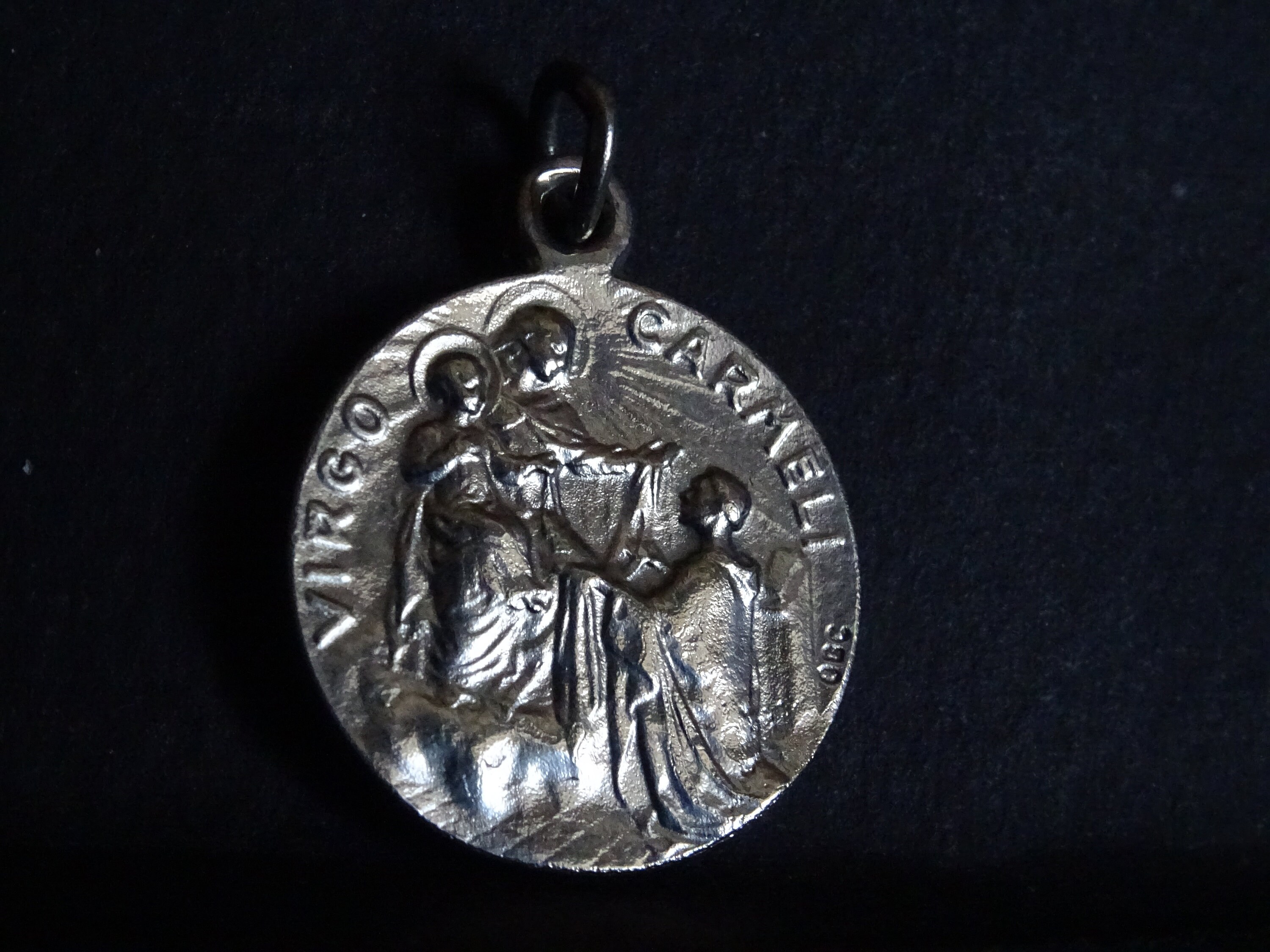Notre-Dame Du Mont Carmel Patron Saint Des Enfants, Familles, Signé Obc Médaille Religieuse Antique 