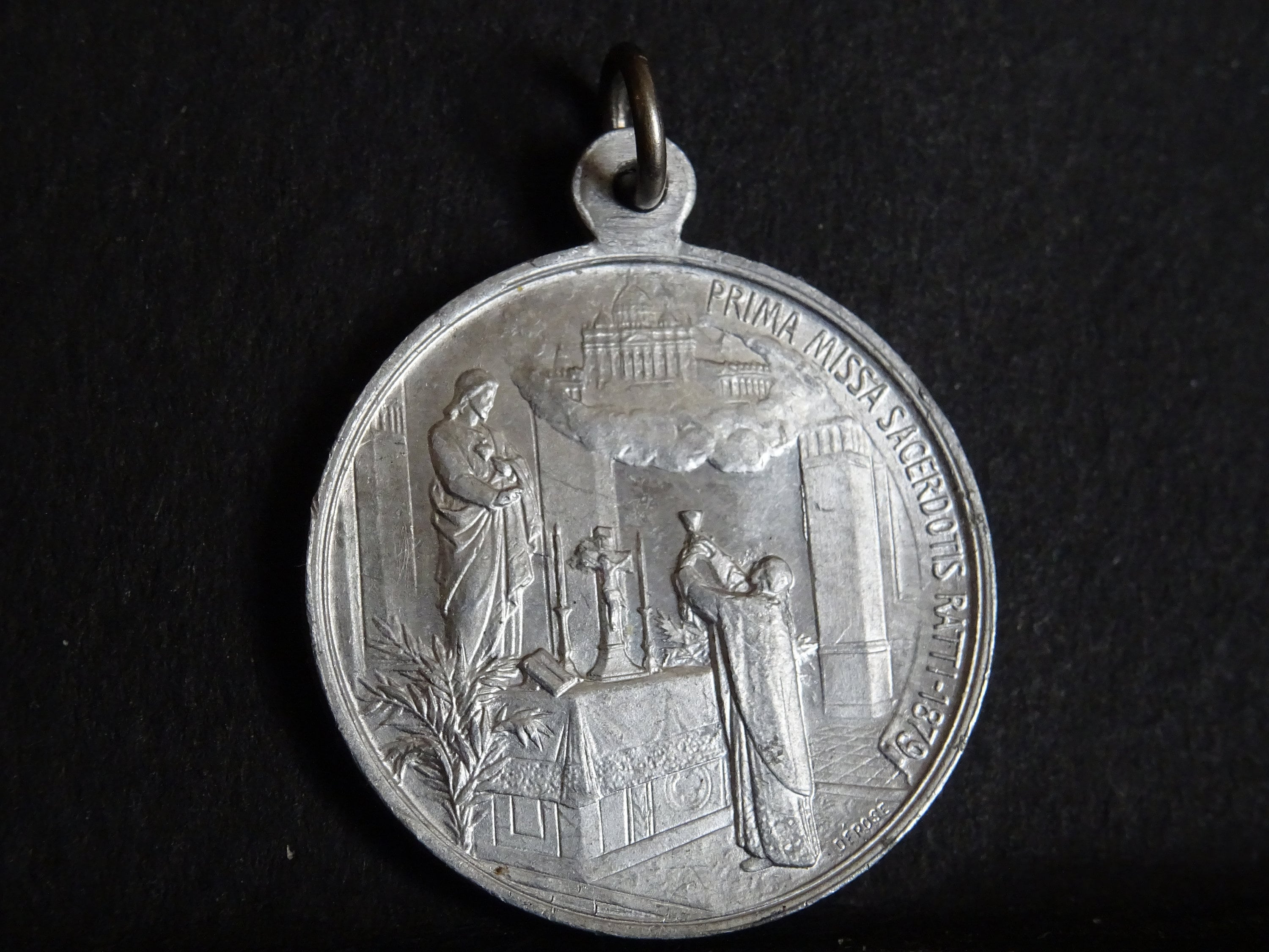 Prima Missa Sacrdotis Ratti 1879 Religieuse Français Medaille Aluminium Saint Charme