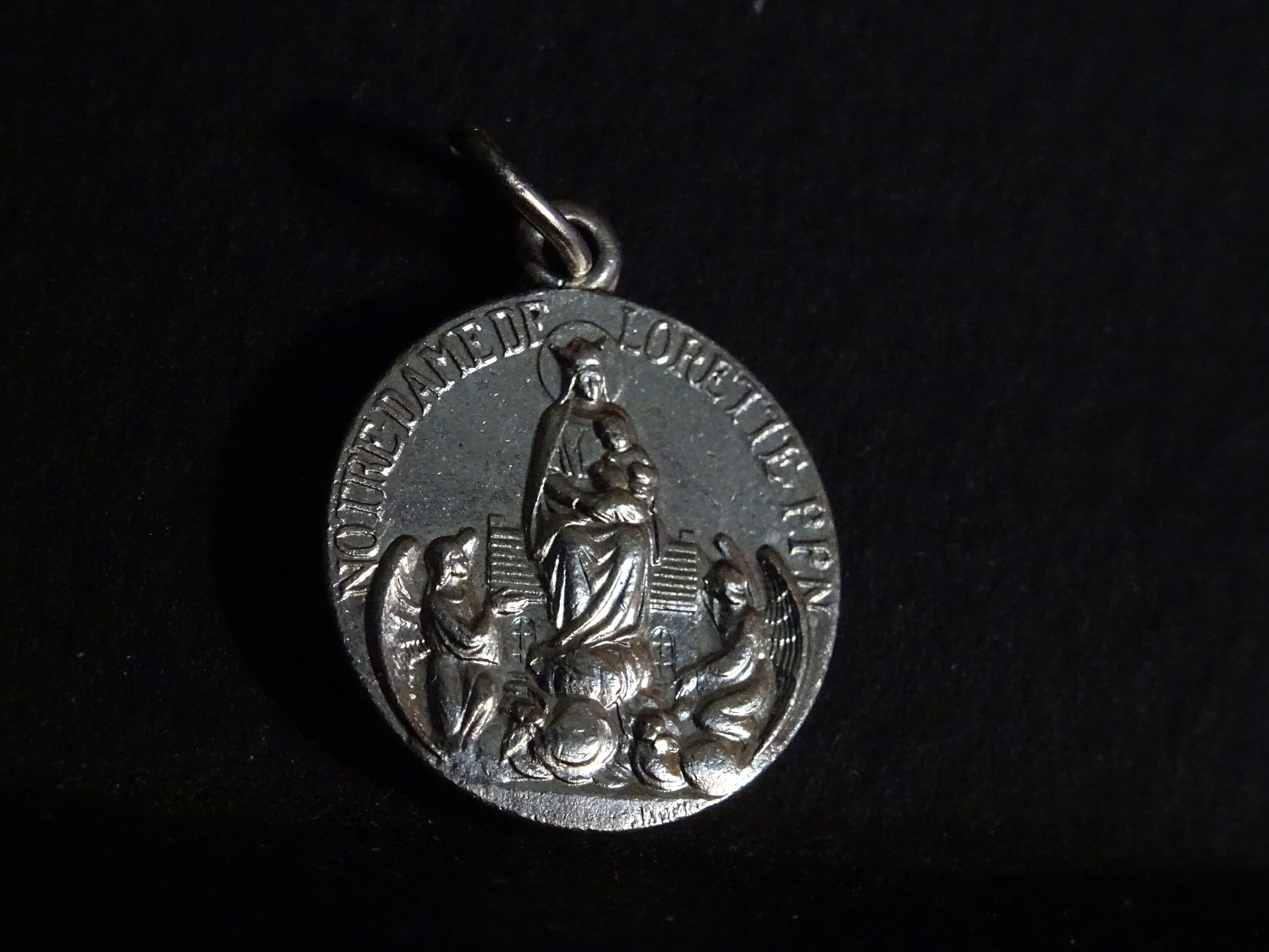 Our Lady de Lorette.silver Medallion Medaille Religious Holy Charm Pendent Vintage