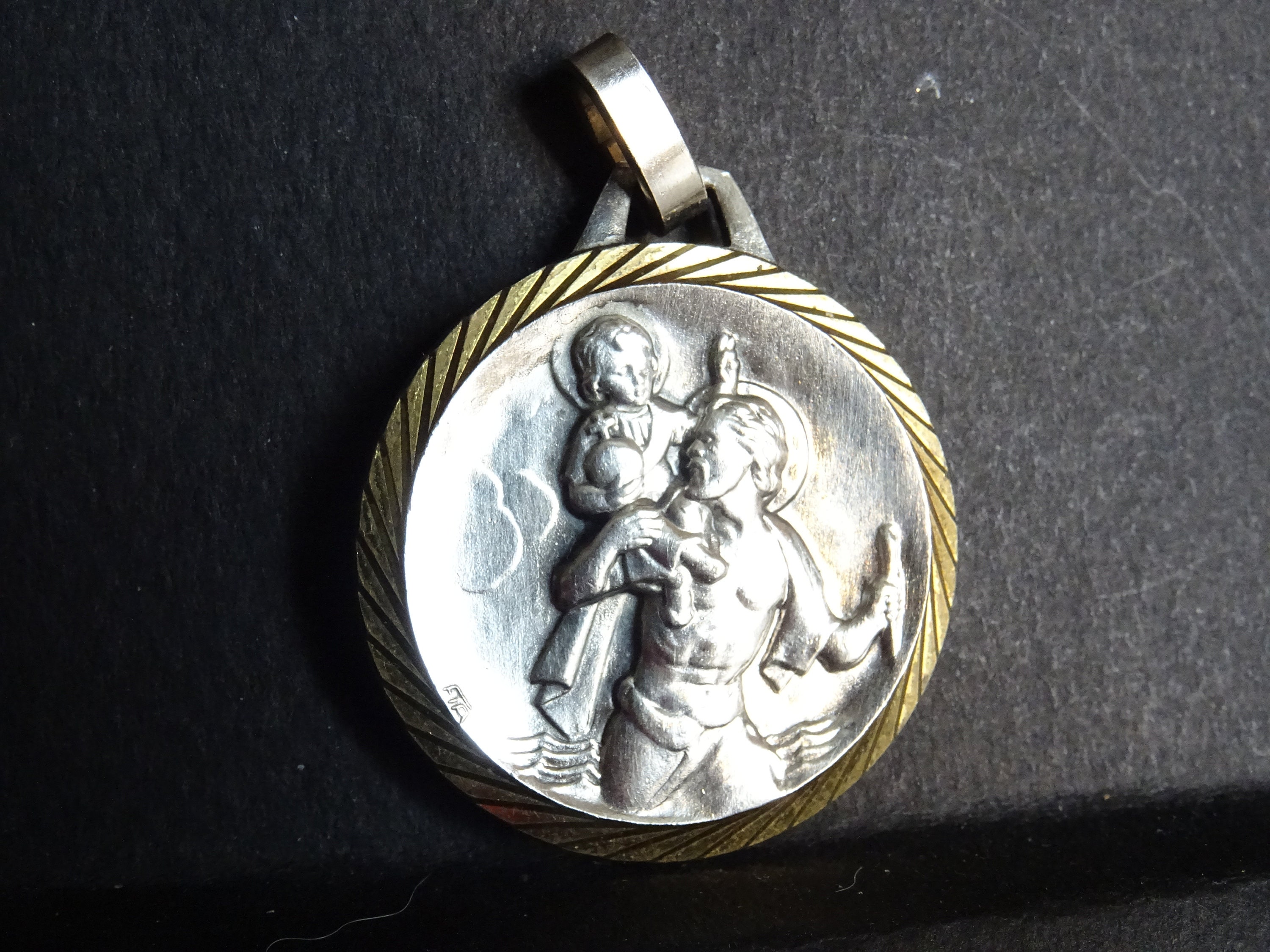 st Christopher 16.1 G Vintage Français Médaille d'argent Holy Charm Pendentif Médaille Medaille