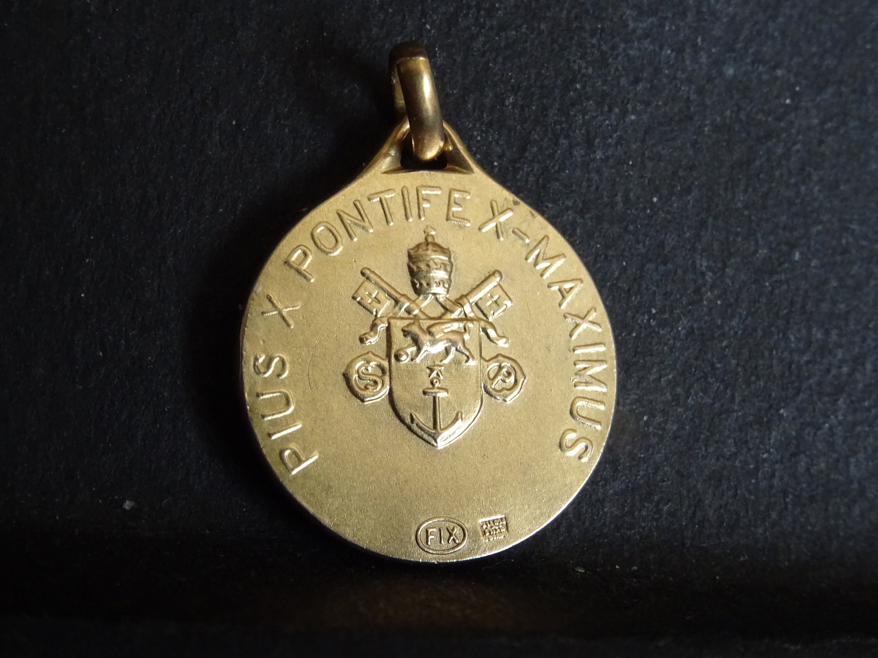 Pie X Pontifex Maximus Hallmarked Fix Médaillon d'or Pendent Medaille Holy Charm