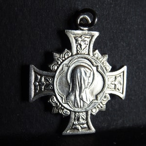 French Silver Medaille Cross Virgin Mary