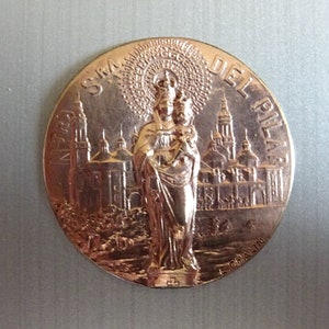 Our Lady. Sra Del Pilar. Signed  L. Chalin Token Plaque Holy Charm T 267