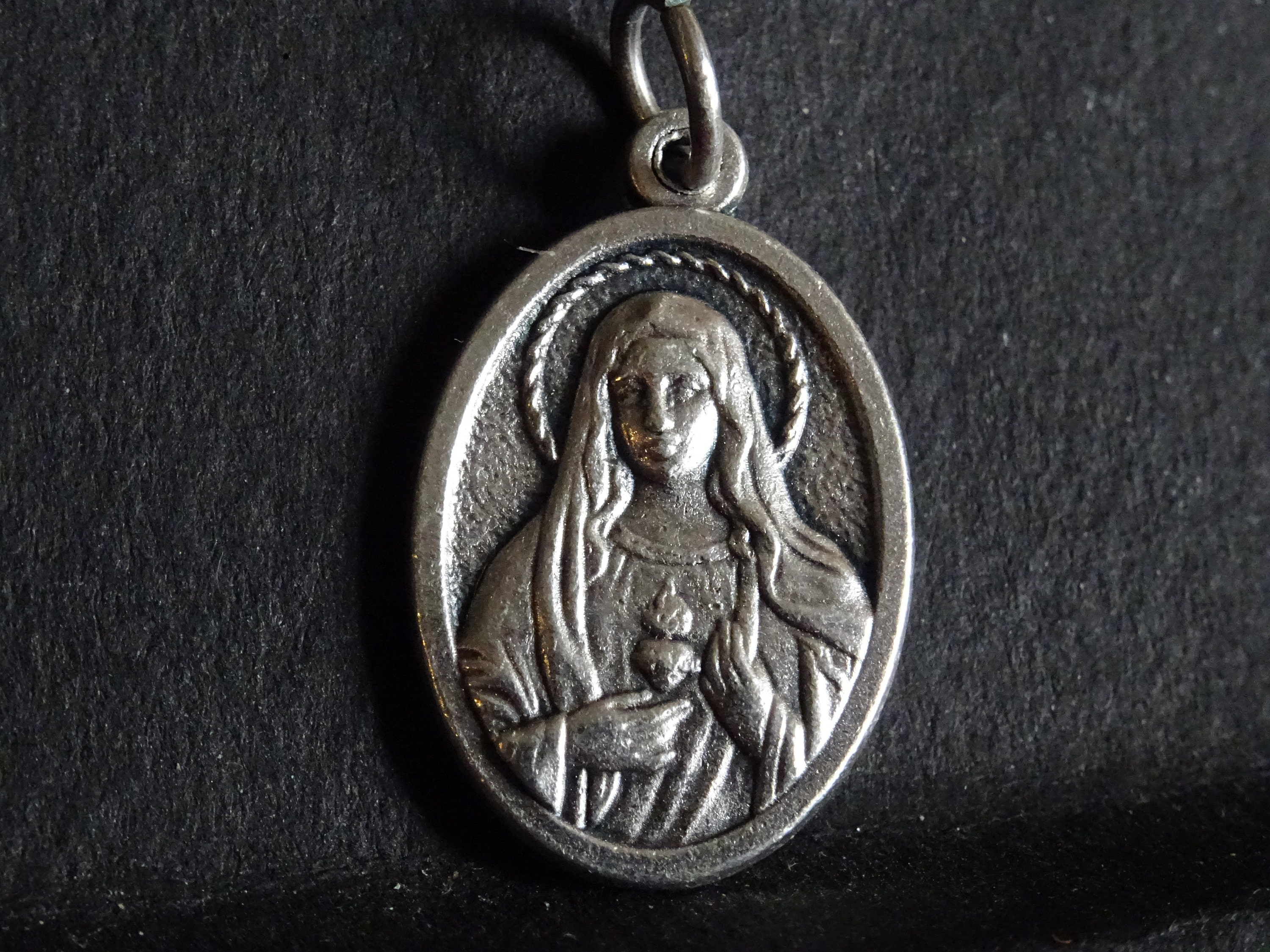 Jésus et Marie Sacré Cœur Dévotion Aux Cœurs. Médaillon d'argent Pendent Medaille Holy Charm
