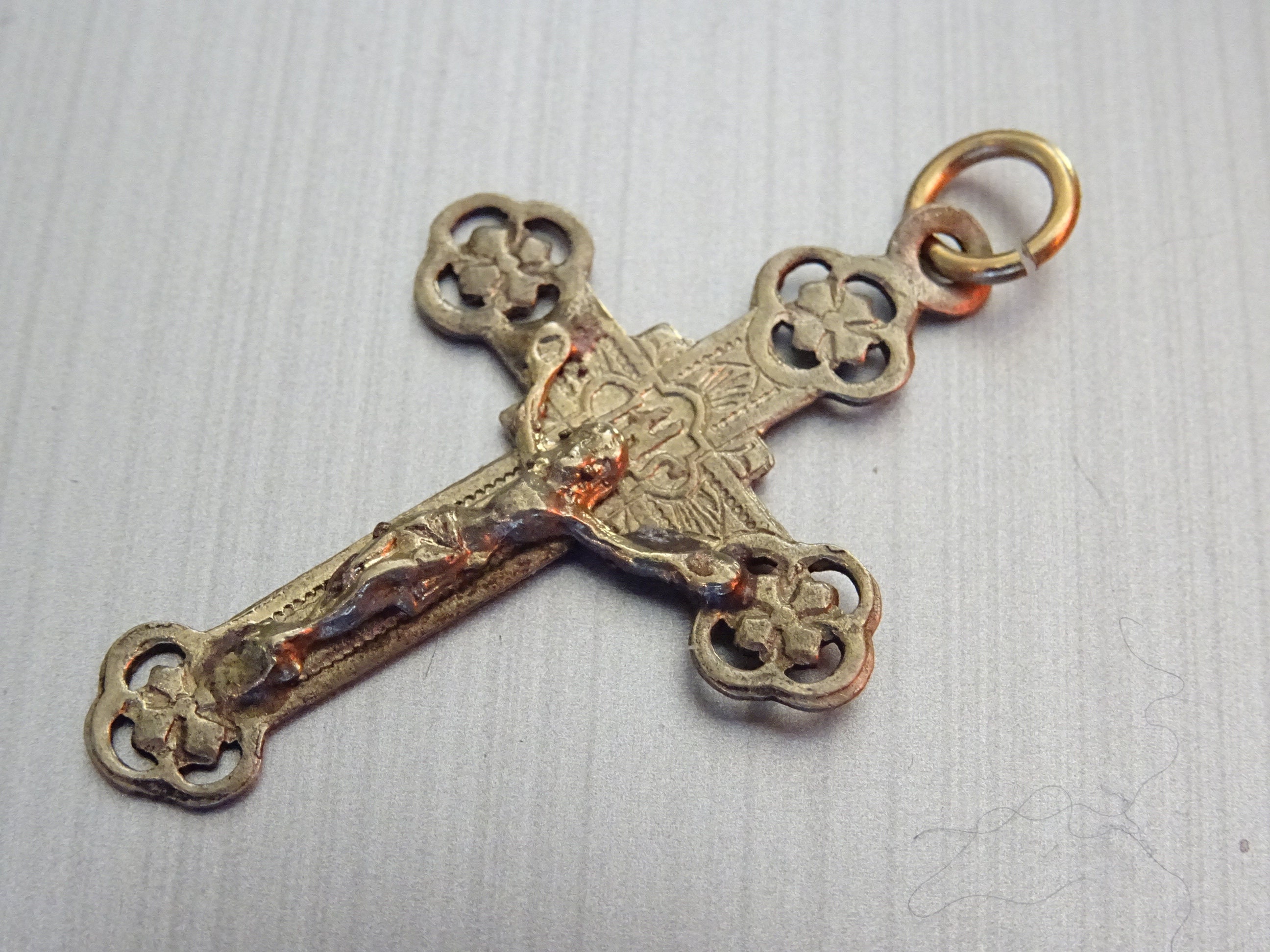 Antique, Crucifix de Trèfle, Croix, Médaille Pendent Mên B 295