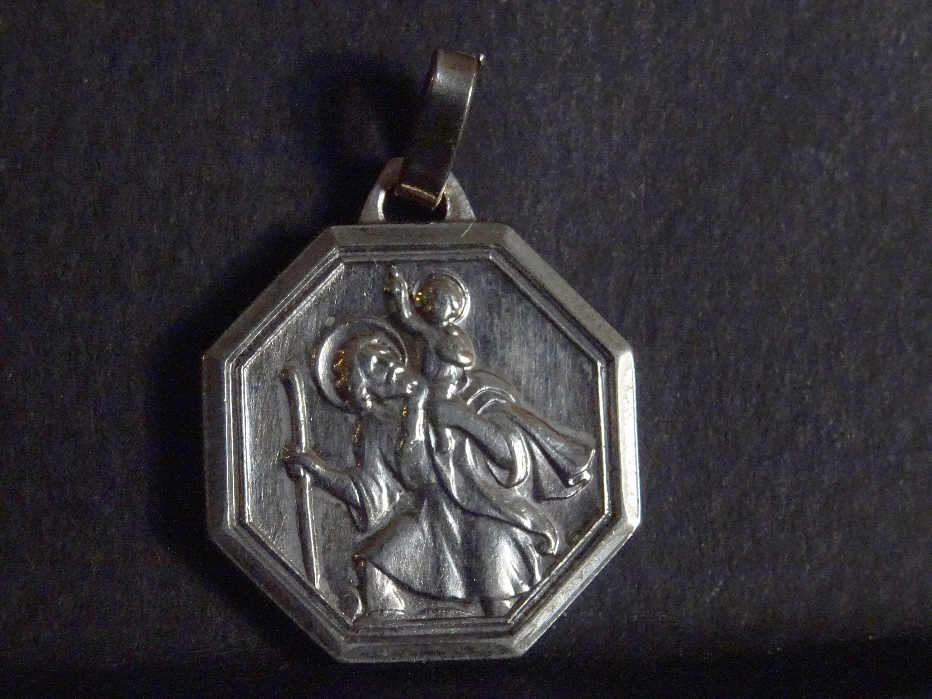 st Christopher Médaille Religieuse Pendentif en Argent Antique Saint Médaillon de Charme