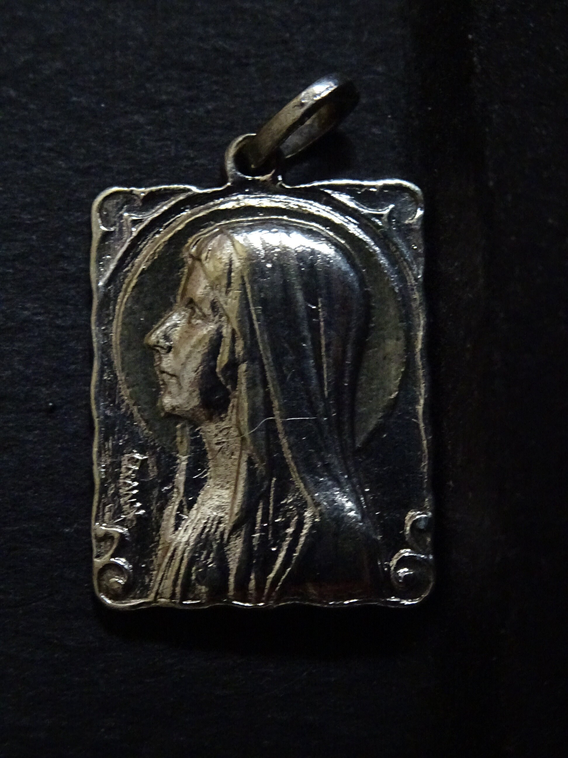 Art Nouveau Notre-Dame de France Vierge Marie Français Médaille Pendent Médaillon Saint Charme P 491