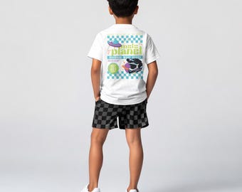 Moto Planet Tee | Kids Graphic Space Motocross Tee | Neon Youth Unisex Tee