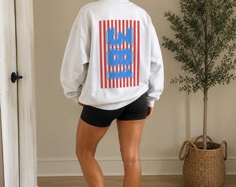 Red White Blue Moto Custom Name & Number Crewneck | Custom Rider Number Sweatshirt | Dirt Bike Apparel | American Moto | Custom Moto