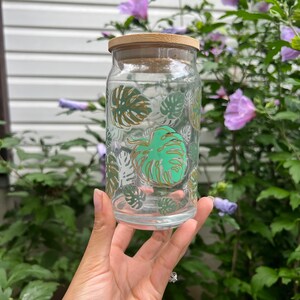 MONSTERA PLANT CUP | Glass Plant Cup | Monstera Iced Coffee Cup | Plant Glass Cup