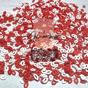 Lips Red & White Color Mix Polymer Slices - 5mm Small