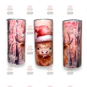 Pink Highland Cow With Santa Hat Customized Tumbler